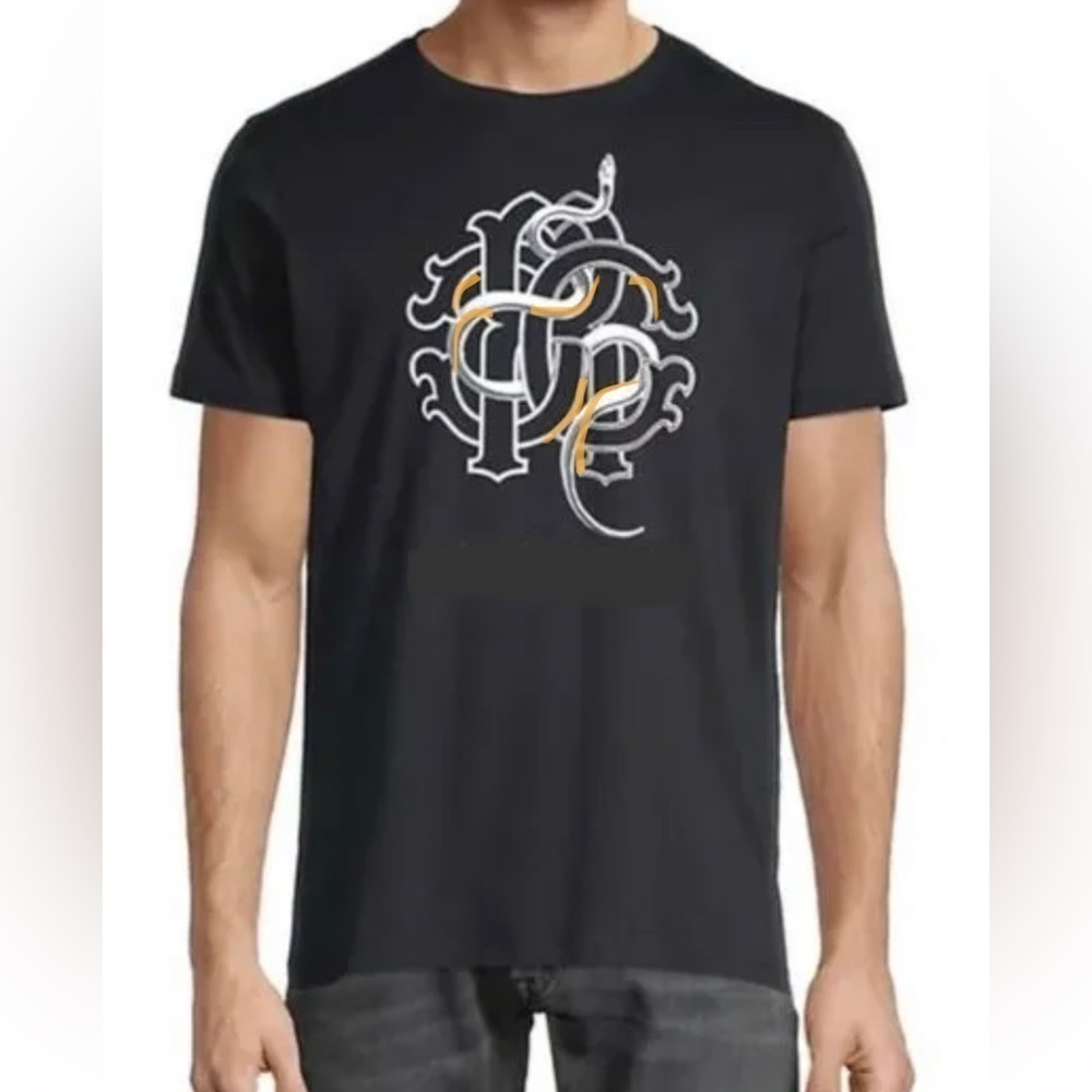 Roberto Cavalli Shirt Mens Large Snake Logo Monogram Cotton Luxury Streetwear